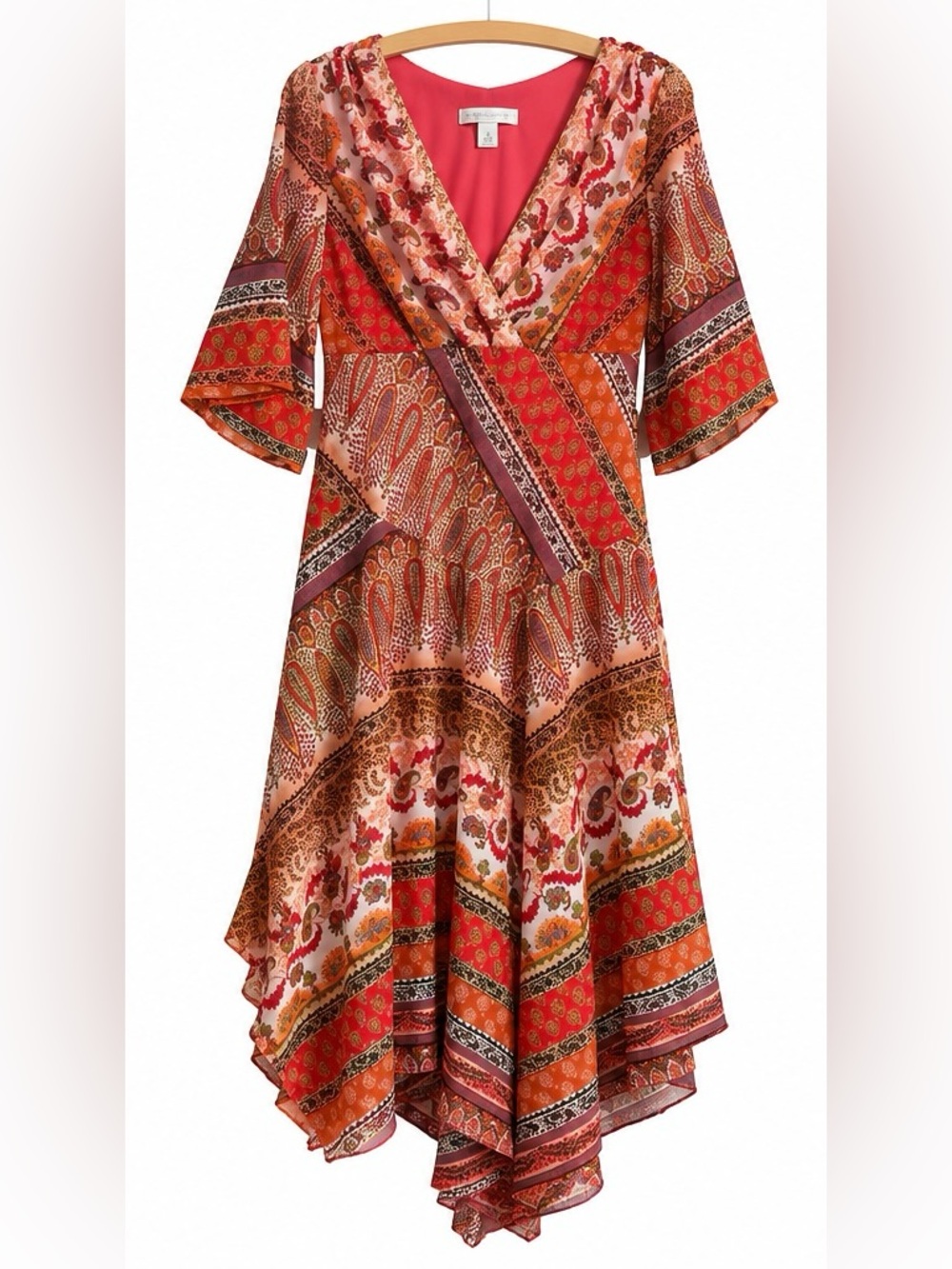 Westport 1962 Boho Fairy Whimsy Paisley Midi Dress in Red Brown Size 12 Women’s